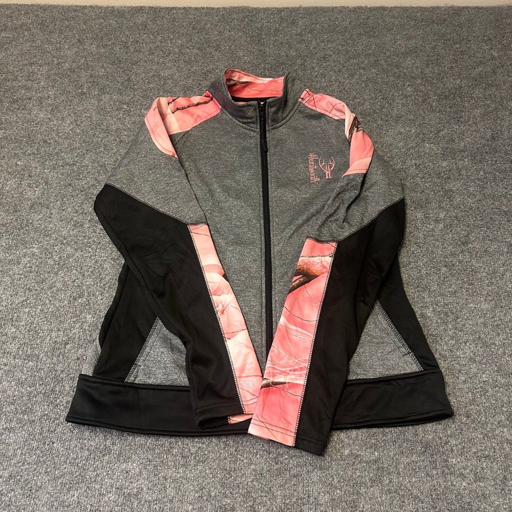 Huntworth Jacket Womens Size L Pink Camo Grey Black Full Zip Outdoor Activewear